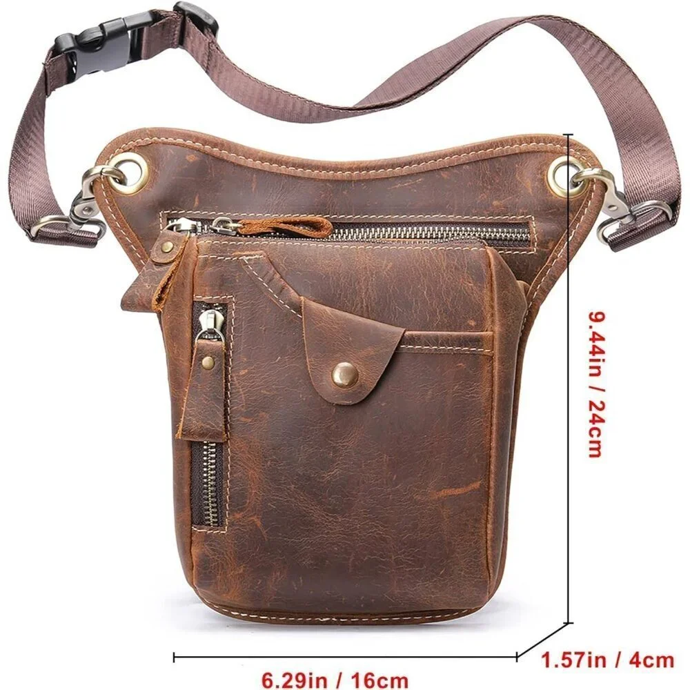 💫 Men Brown Leather Waist Pack Genuine Belt Multi-Purpose MotorcycleBike Hiking